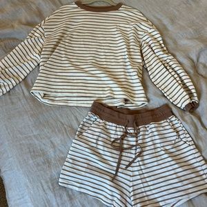 brown & white striped matching set